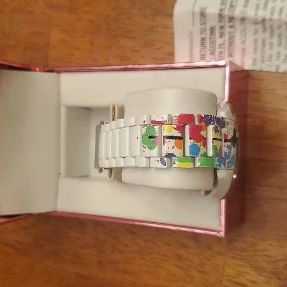 Rainbow Splash Rhinestone Face Metal Band Lady Katie Pop Watch - Picture 2 of 4